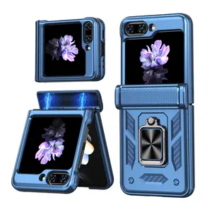 Shockproof Phone Case with Ring Holder, 360 Degree Rotatable Phone Protective Cover, Phone Accessories Compatible with Samsung Galaxy Z Flip 6/Z Flip 5, Casing, Protector, Lightweight Shockproof Cover