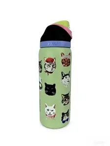 Owala 32oz Style Insulated Stainless Steel   with Straw Lid, Leak-Proof BPA-Free Cute Cat Print Reusable Flask, 32oz Fun Cat Face   for School, Travel, Hiking, Cat Lovers vaso 30 oz drinking water large capacity vacuum flask black drinkware bottle gourd