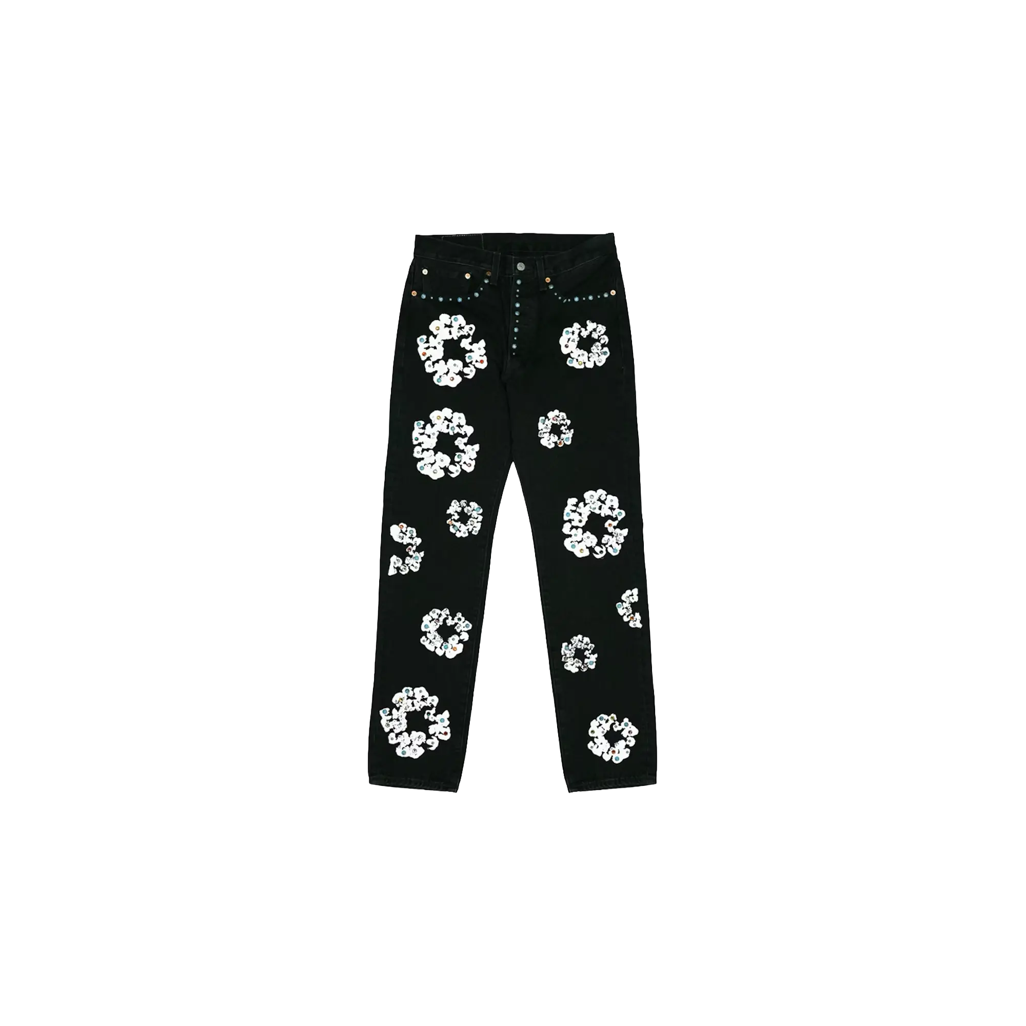 Levi's 501 Rhinestone Cotton Wreath Logo Jeans "White / Black" DT296