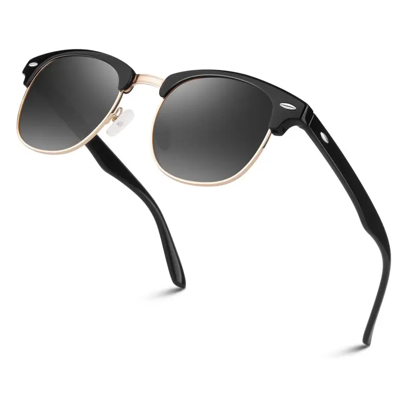 Classic Semi-Rimless Sunglasses for Men - Polarized Square Lenses with UV400 Protection, Gold-Tone Metal Frame, Men's Accessories, Great Mens Gifts for Father's Day, Father's Day Gifts, Gifts For Him