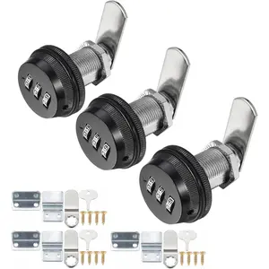 3 Pack Combination Cabinet Cam Lock Password Coded Lock with 1-1/8''Cylinder and Chrome Finish, Security Combi-Cam Locks for Cabinet Filing Drawer Mailbox (Black)