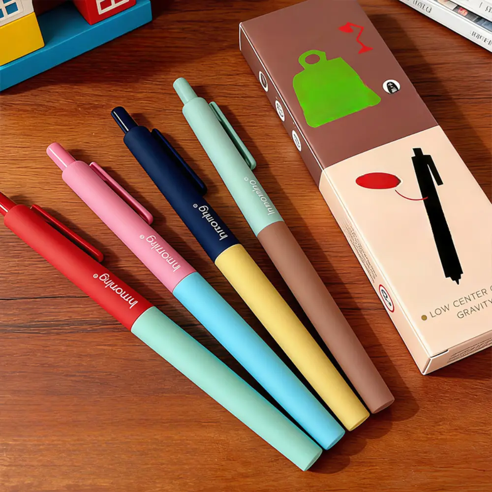 4 Pack New Plastic Minimalist Dopamine-Theme Matte Barrel Gel Pens, Low Center Gravity, Smooth Writing, Non-Smudging, Quick-Drying Continuous Ink Flow, Large-Capacity Black School Supplies for DIY Writing & Recording