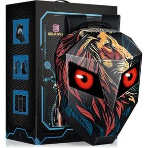 Gelrova Lion Knight Series LED Backpack 19inch with Colorful Eyes for Motorcycle Helmet Outdoor Fashion Bag Zip Closure High-Quality Creative Display