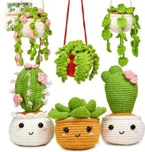 Crochet Kit for Beginners, Crochet Starter Kits for Adults Amigurumi Craft Knitting Crochet Kits with Step-by-Step Video Tutorials, 6 Pack Hanging Potted  (40%+ Yarn