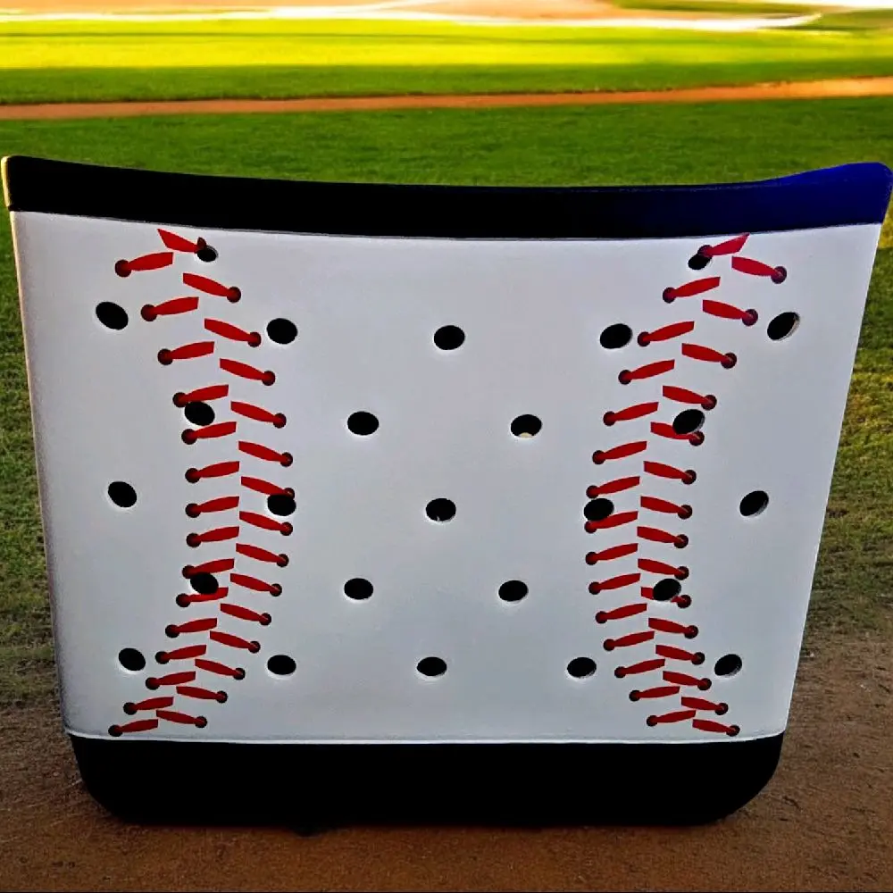 Baseball Print Medium Tote Bag - Black