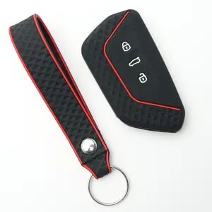 S Car Key Fob Cover with keychain for VW, for VOLKSWAGEN Golf 8, Seat Leon, MK4, MK8, Ateca, Tarraco, for Skoda Octavia 8 Silicone Key Case No Signal Blocking Easy Install Auto Key Fob Cover