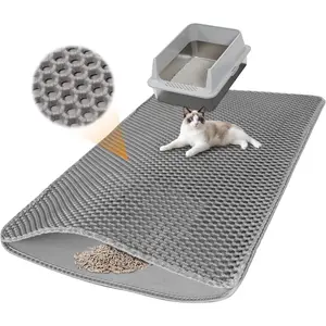 Large Cat Litter Mat for Litter Box, 30"×22" Double Layer Trapping Mat, Non-Slip Water Proof Kitty Litter Pad, Grey