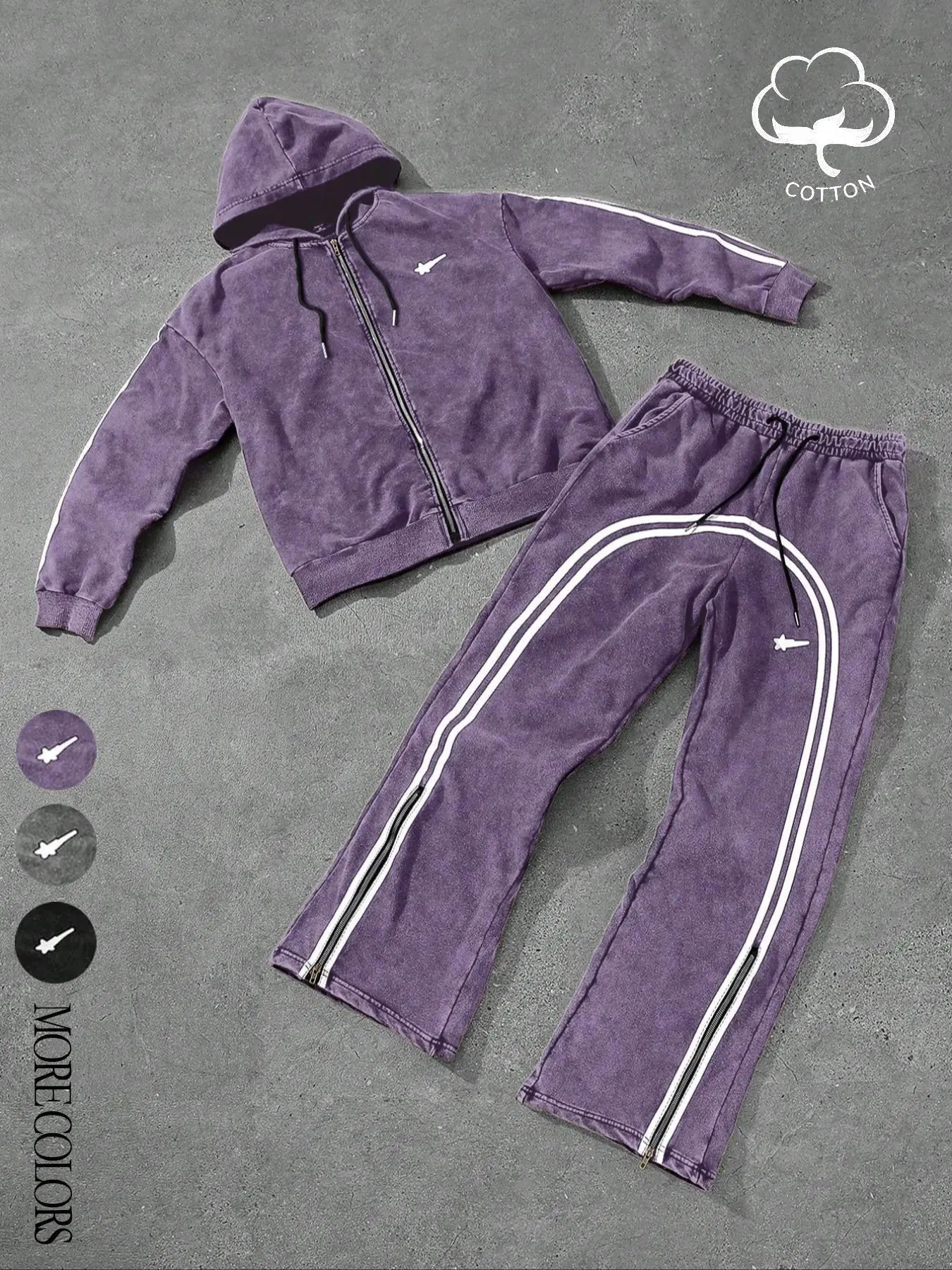 Spring and autumn new two-piece set, Sportswear Set, athleisure outfits, striped sport pants and hooded zipper jacket, suitable for everyday casual wear, ideal for weekdays or outdoor activities, streetwear