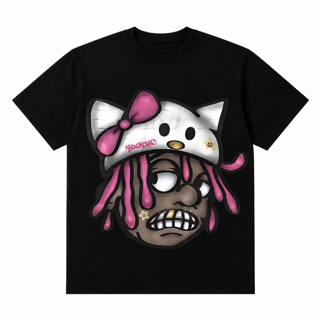 Y2K Pink Dreads Rapper Graphic T-Shirt Vintage Hip Hop Oversized Streetwear Tee