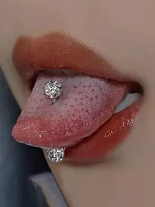 Luxury Titanium Steel Tongue Piercing Jewelry for Women, Engraved Diamond Design, Glossy Polished Finish, Elegant Daily Accessory, Bernay Tongue Ring