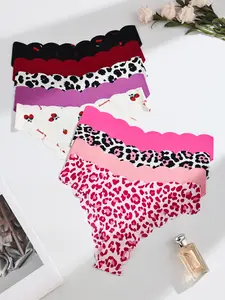 HOTCOM Women's Underwear Set 9Pcs Leopard Prints Fitted Breathable Comfort Design All Season Wear Chic Womenswear