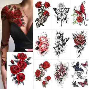 3D Flower Temporary Tattoos for Women Girls 10 Sheets Colorful Roses Realistic Butterfly Waterproof Tattoos for Arms Collarbones Legs and Backs Body Art