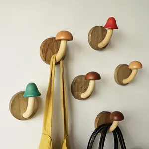 Wooden Mushroom Coat Hooks, Mushroom-Shaped Coat Hangers, Wall Mounted Towel Hanger, Solid Wood, Colorful,Creative Wooden Mushroom Coat Hook, Non Perforated Solid Wood Coat Hook, Nordic Wood Hanger, Door Rear Storage Hook, Decoration Items
