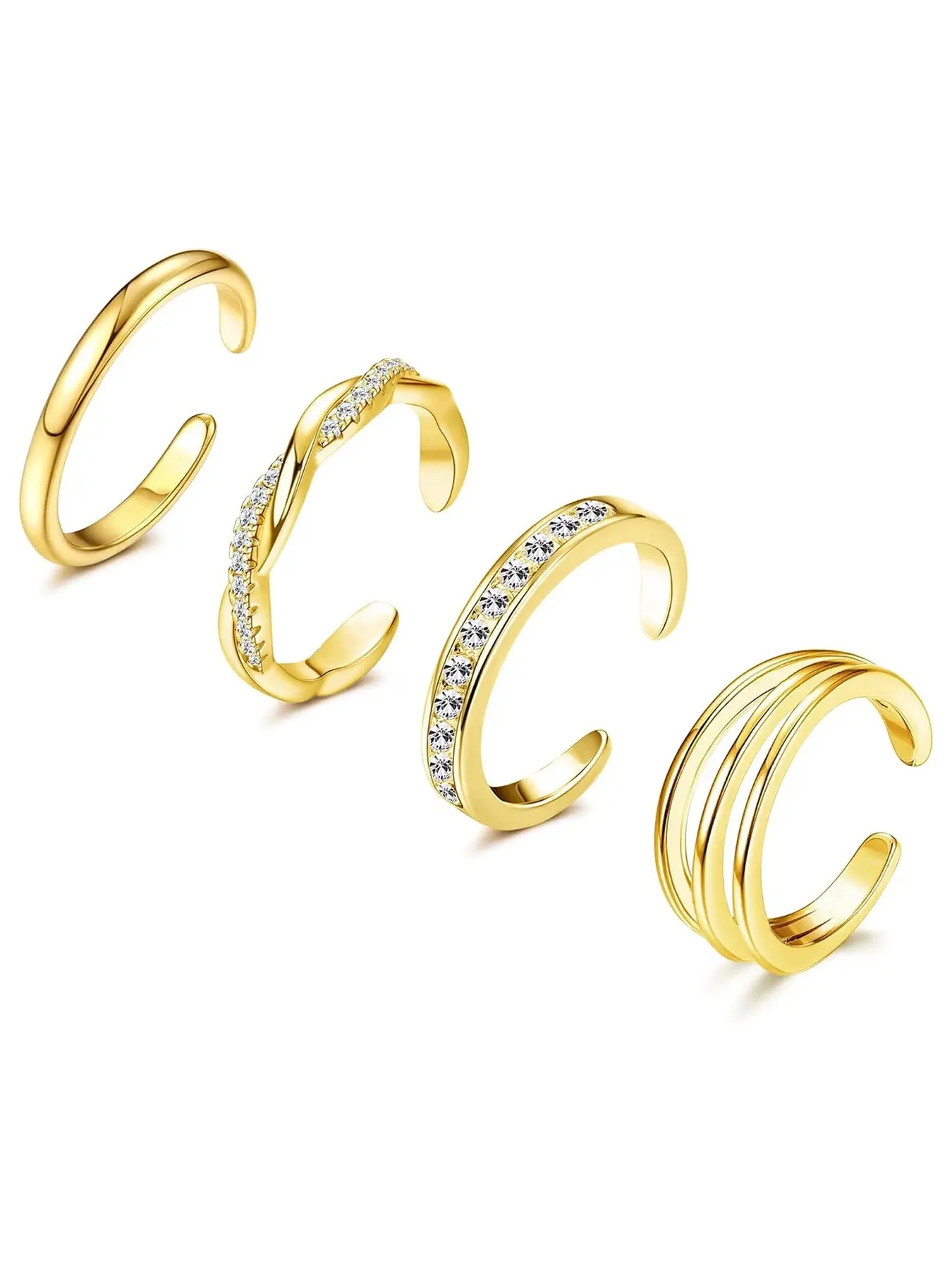 4pcs Open Toe Ring Set, Trendy Cubic Zirconia Stackable Toe Rings, Fashion Ring, Interlocked Stackable Rings, Sexy Geometric Ankle Bracelet for Women, All Seasons Jewelry