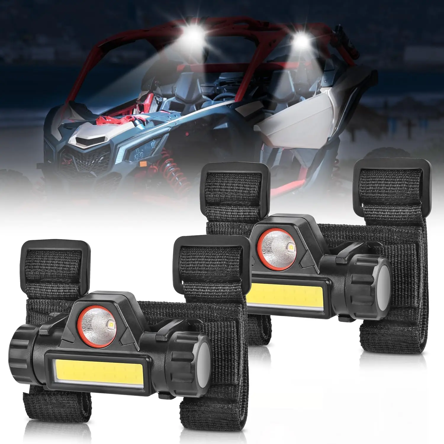 Nilight 2 PCS Rechargeable Magnetic LED Work Lights - Spot-Flood Combo Beam Portable UTV Dome Lights, 1.5"-2.0" Roll Bar Mount Offroad Lighting for ATV, Can-Am Polaris RZR, Boat, Wheelchair, Led Work Light, Offroad Car Lighting