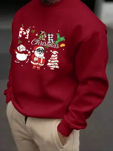 Men's Christmas Round Neck Pullover, Festive Graphic Print Sweater, Casual Fashion Sweatshirt, Casual Long Sleeve Fitted Top for Daily Wear & Holidays