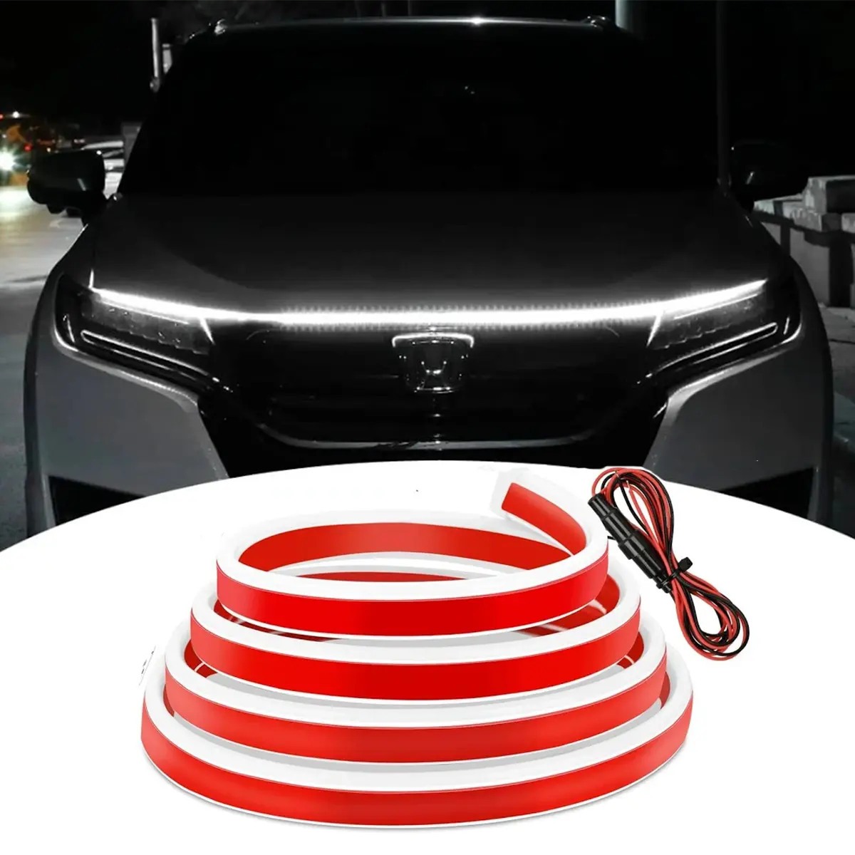 LED Hood Accent Light for Cars, Flexible Waterproof Front Light Strip, Easy Install Exterior Styling Upgrade for Sedan, SUV & Pickup Truck