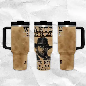Arthur Morgan V2 - Red Dead Redemption 2 Water Bottle Stainless Steel Thermos Keeps Drinks Hot Cold 24H Portable Travel Mug Gothic Minimal Design Gift for Him Her