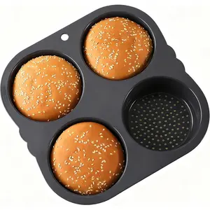 4-chamber silicone hamburger baking tray, non stick heat-resistant baking tray for homemade hamburgers and bread, baking oven bread tray, easy to use and reuse
