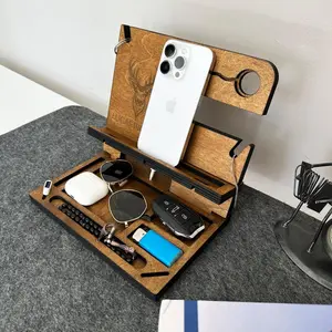 Personalized Wood Desk Organizer-Custom Docking Station-Catch All Tray Desk Organizer-Custom Nightstand Organizer-Gift For Husband And Dad