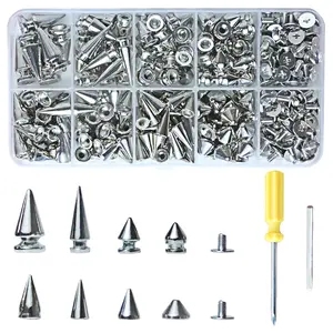 Assorted Styles 623 Sets Screw Back Studs and Spikes Kit with Tools Silver Leather Craft Rivets Bullet Cone for Leathercraft, Punk Clothing DIY Accessories