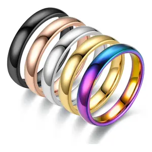 4MM Silver Gold Plated Stainless Steel Men Women Wedding Ring Band Size