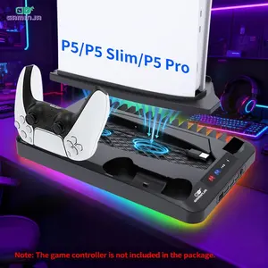 P58 Charging Base Cooling Bracket Compatible With PS5 Console, Vertical Stand Cooling Fan, Multi-functional Cooling & Charging Station for PS5 Slim Pro All Model Universal Gaming Pad Stomp Pad