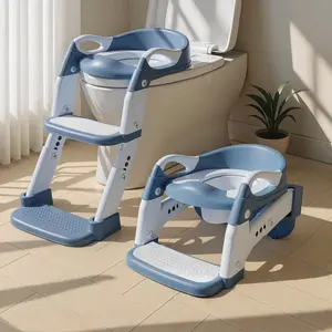 3-in-1 Potty Training Seat & Training Toilet & Potty Chair, Height AdjustableToddler Toilet Seat for Kids Boys Girls, Foldable Potty Training Toilet with Splash Guard and Anti-Slip Steps