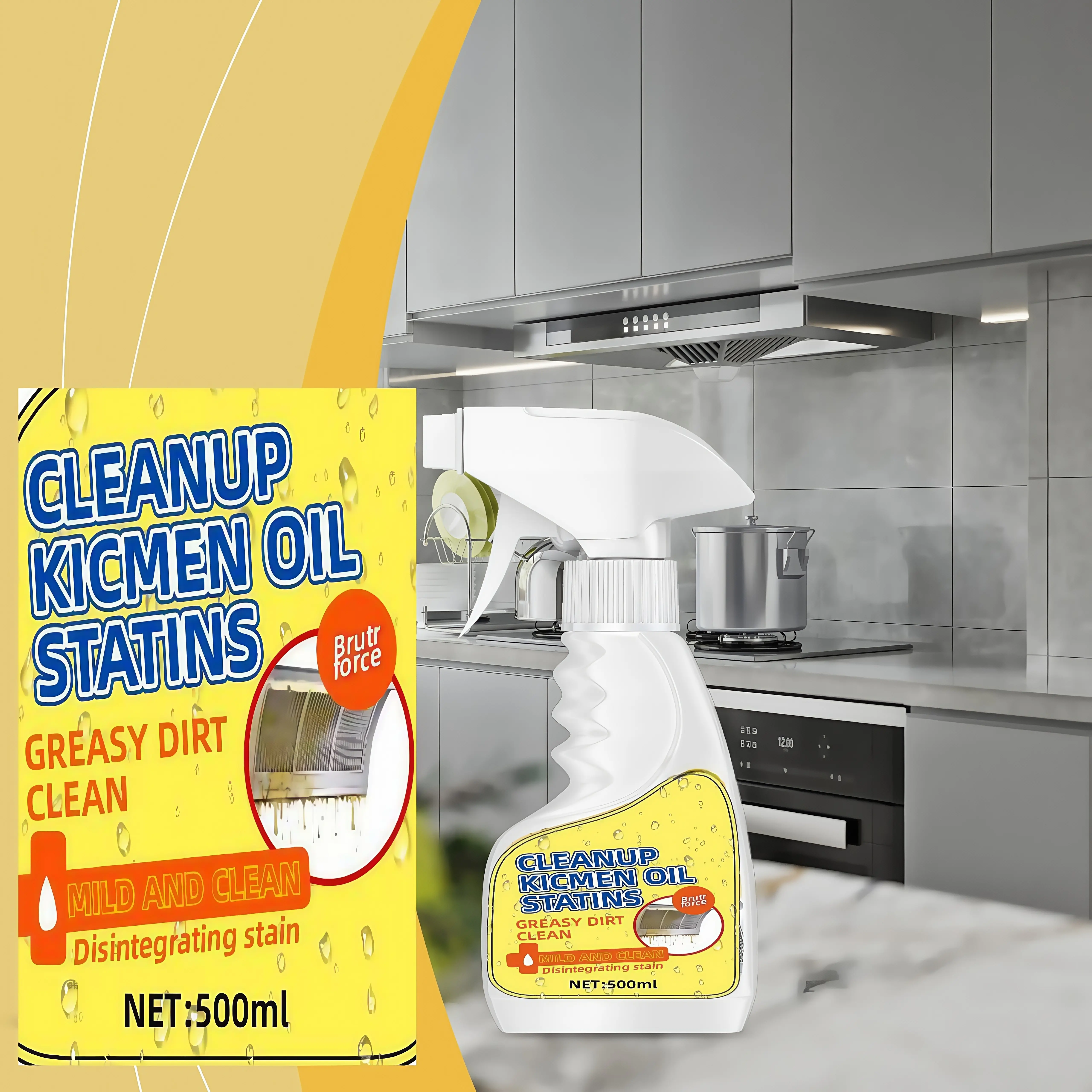 500ml Kitchen Spray Cleaner andDegreaser, Antibacterial All PurposeCleaner for Kitchens, Counter tops,Ovens,and Appliances,lemon Scent