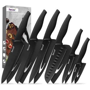 Black Oxide Knife Set of 6 with Matching Protective Sheath, Scratch Resistant and Rust, Hard Stainless, Non Stick Black Color Coating Blade