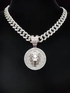 Fashion Lion Head Design Pendant Necklace, Rhinestone Decor Chain Necklace for Party, Daily Decor, Trendy All-match & Exquisite Jewelry for Birthday Gift