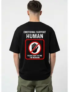Men's 100% Cotton Fabric Printed Sarcastic Humor Unisex T-Shirt, Bold Do Not Pet Me Shirt, Emotional Support Human  Look Girlfriend Shirt For BF, Gift Idea, Streetwear Graphic Top, 1 Pc