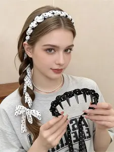 1pc-Elegant polka-dot bow ribbon hairbands, ponytail ties, headwear accessories, suitable for everyday wear