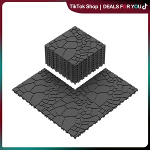 44 PCS 12x12 Inch Interlocking Deck Tiles - HDPE Plastic Waterproof All-Weather Outdoor Flooring for Pool, Balcony; Includes Reinforced High-Gloss Water-Based Epoxy Floor Paint, Foam Marble Tiles, Frameless WPC Shower Door, Garage Screen Finish