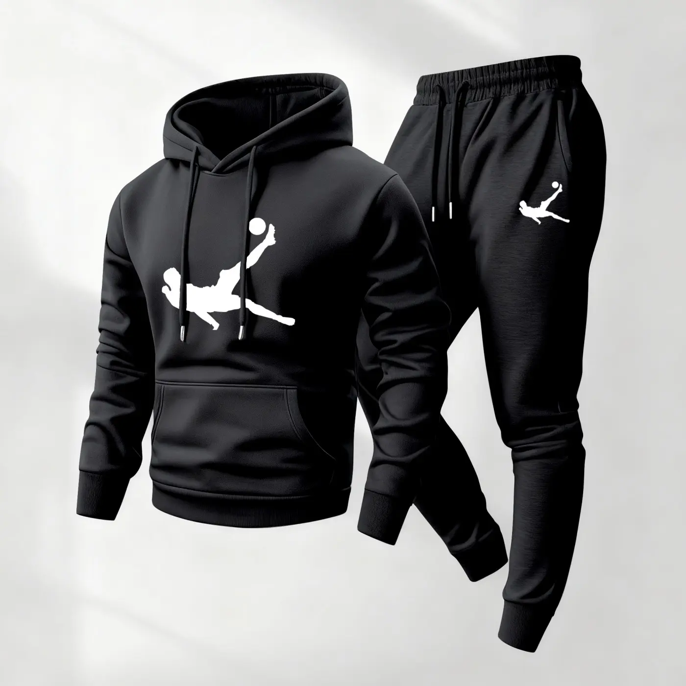 Men's 2-Piece Iconic Scene Print Hoodie & Drawstring Sweatpants Sportswear Set, Casual Athletic Long-Sleeve Hooded Tracksuit for Fall-Winter Daily Wear & Indoor-Outdoor Use