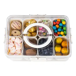 [New Deal] Divided Serving Tray with Lid and Handle - Charcuterie Container for Snacks, Fruits, Nuts - Clear Organizer for Parties Boxes
