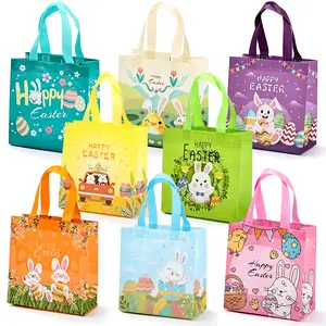 8 Pack Easter Gift Bags with Handle, Reusable Easter Basket Non-Woven Bunny Treat Goodie Bag Easter Egg Hunt Bags for Easter Party Supply