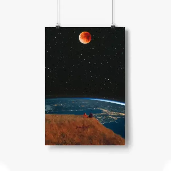 Earth and Moon Space Wall Art Poster - Cinematic Eclipse Print Artwork, Waterproof Museum-Quality Home Decor, 24x36 or 12x18 Large Size, Cosmic Gift for Modern Romance