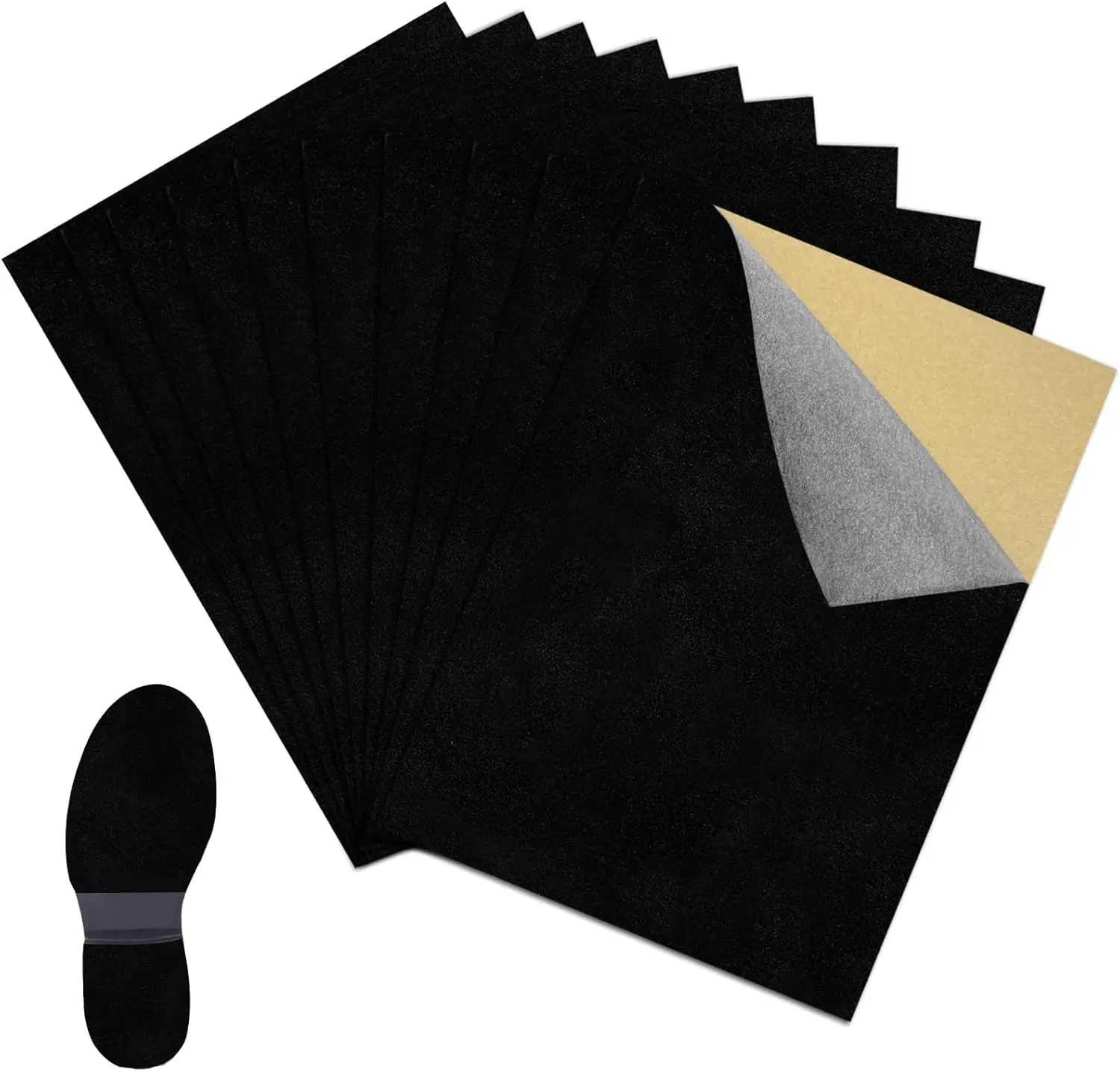 10 Pcs Stick-on Faux Suede Soles, 11.8x8.3in Black Cut-to-Fit Sheets to Convert Footwear into Dance or Bowling Shoes for Easy Sliding on Wooden Floors, Bars, Indoor Use, Synthetic, Dance Shoe Soles, Stick-On Ease, Dance/Bowling