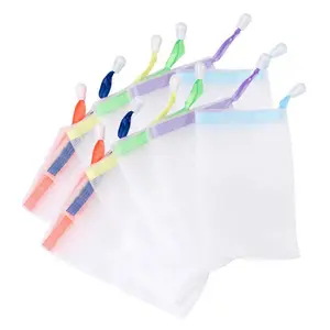 10 Counts Exfoliating Bar Soap Pouch, Soap Saver Sack, Random Color, Double Layer Thicken Foam Net, Bubble Mesh Bags, Drawstring Holder Bags for Bath & Shower