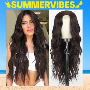 SummerVibes AISI HAIR 26inch Long Grey Wavy Middle Part Wig for Women Synthetic Curly Wigs Natural Wavy Heat Resistant Wig for Daily Party Use Glueless Wigs Glueless Ready To Wear Wig