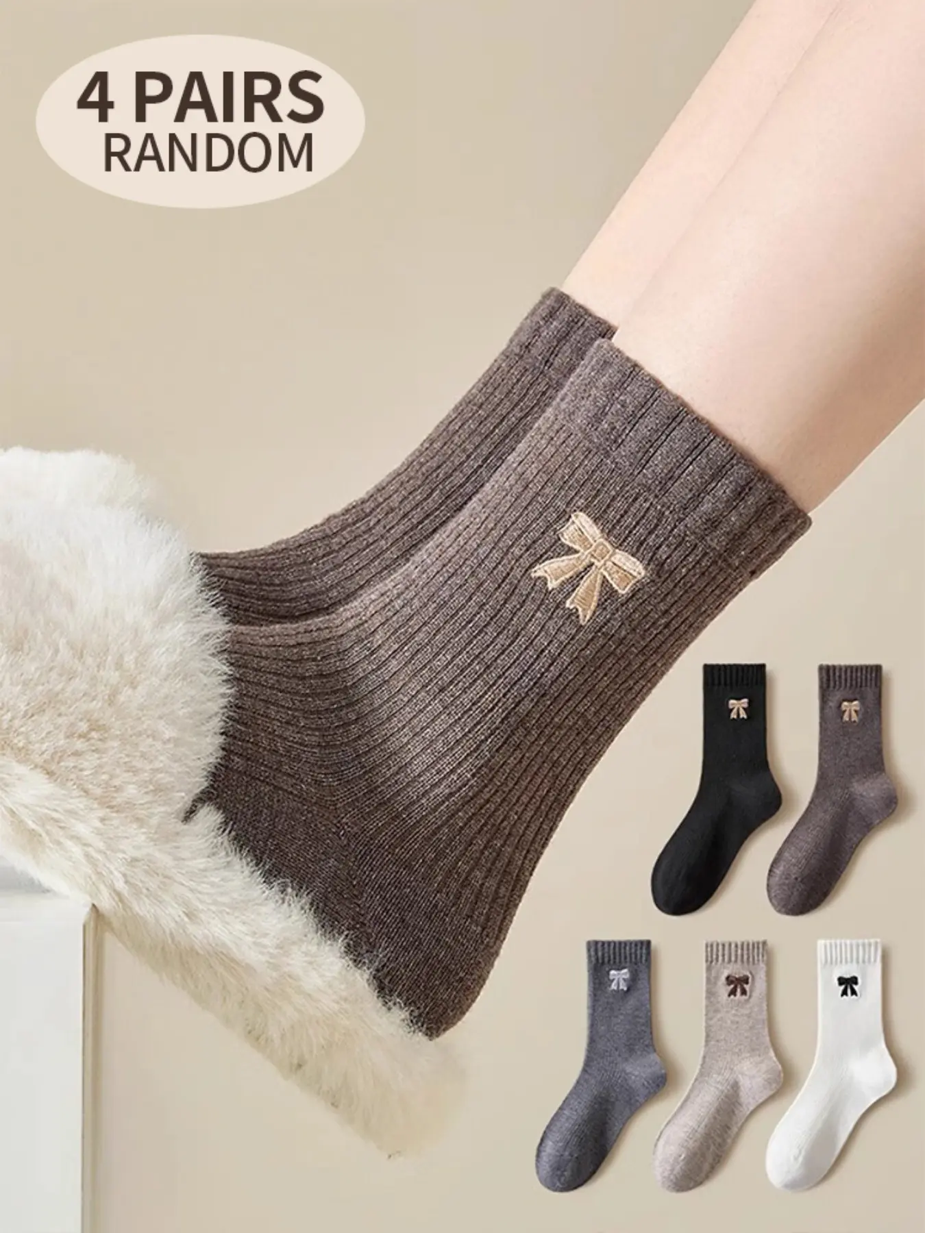 2/4 Pairs Women's Bow Embroidery Mid-Calf Socks, Exquisite Embroidered Design, Soft & Breathable, Fit, Fashionable Socks for All Seasons, Sweet Casual Style