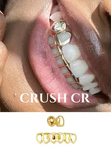 CRUSH CR 18K Gold Plated Open Face Star Grillz Teeth for Women Men Content Creators, Ideal for Music Festivals, Themed Parties, Night Outings TikTok Photoshoots, Hypoallergenic Design Ensures Comfort for All-Day Wear