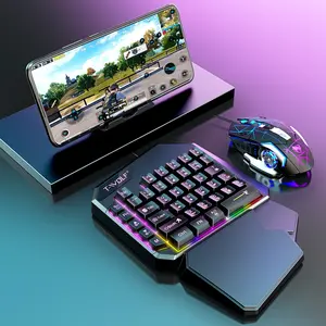 2-In-1 Half-Hand Game Keyboard & Mouse Set, Wired Mechanical RGB Illuminated Keyboard with Wrist Rest, Mobile Converter for Android iOS, Mechanical Gaming Keyboard