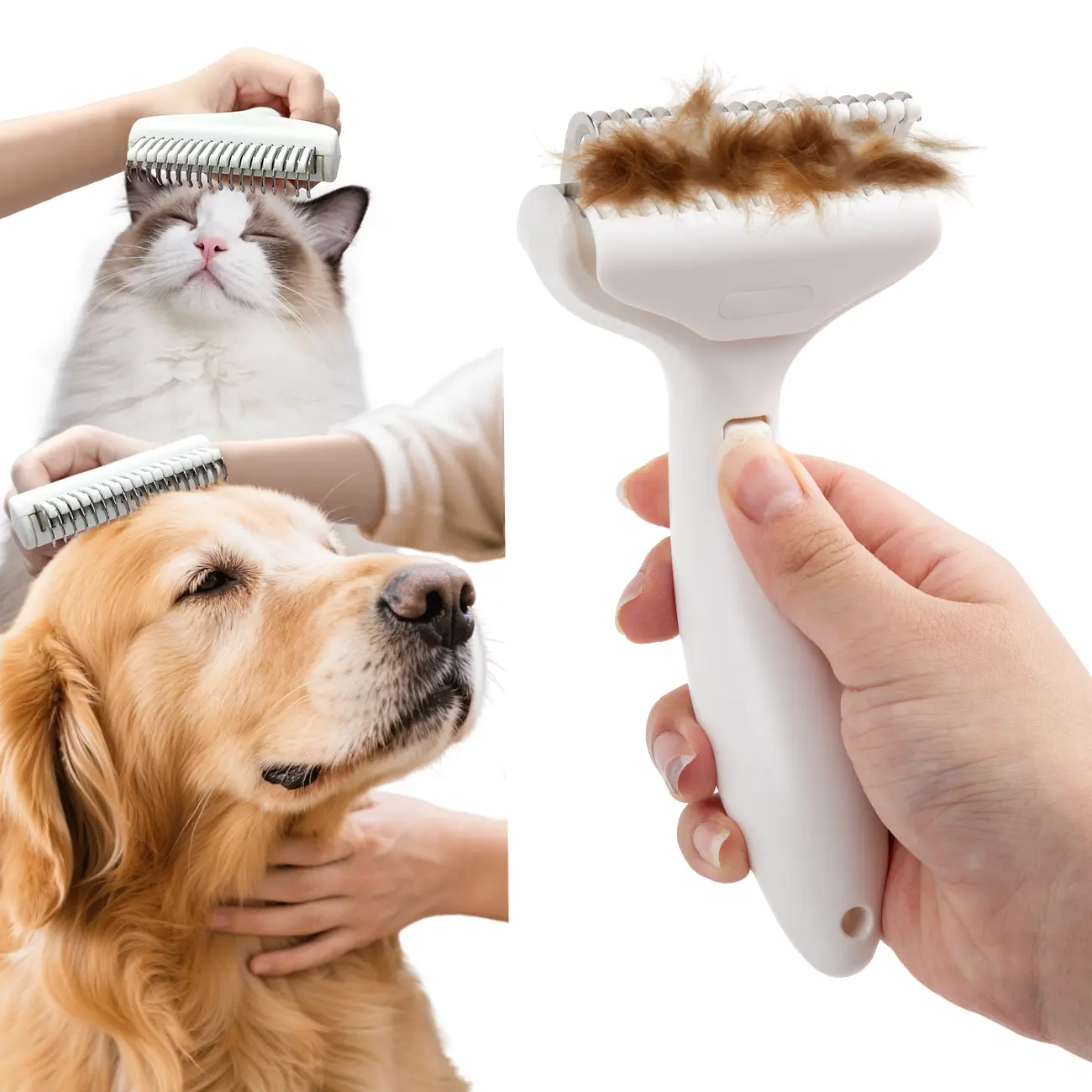 Universal Pet Self-Grooming Brush for Dogs & Cats - Stainless Steel Groomer Tool with Ergonomic Handle, Skin-Friendly Deshedding, Massage Functions & Self-Cleaning Design for Long & Short Haired Pets, Groomer Tools