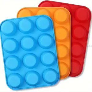 3Pcs Silicone Muffin Pan, 12-Cavity Non-Stick Cupcake Baking Mold, Safe Baking Tools & Kitchen Gadgets for Oven Use