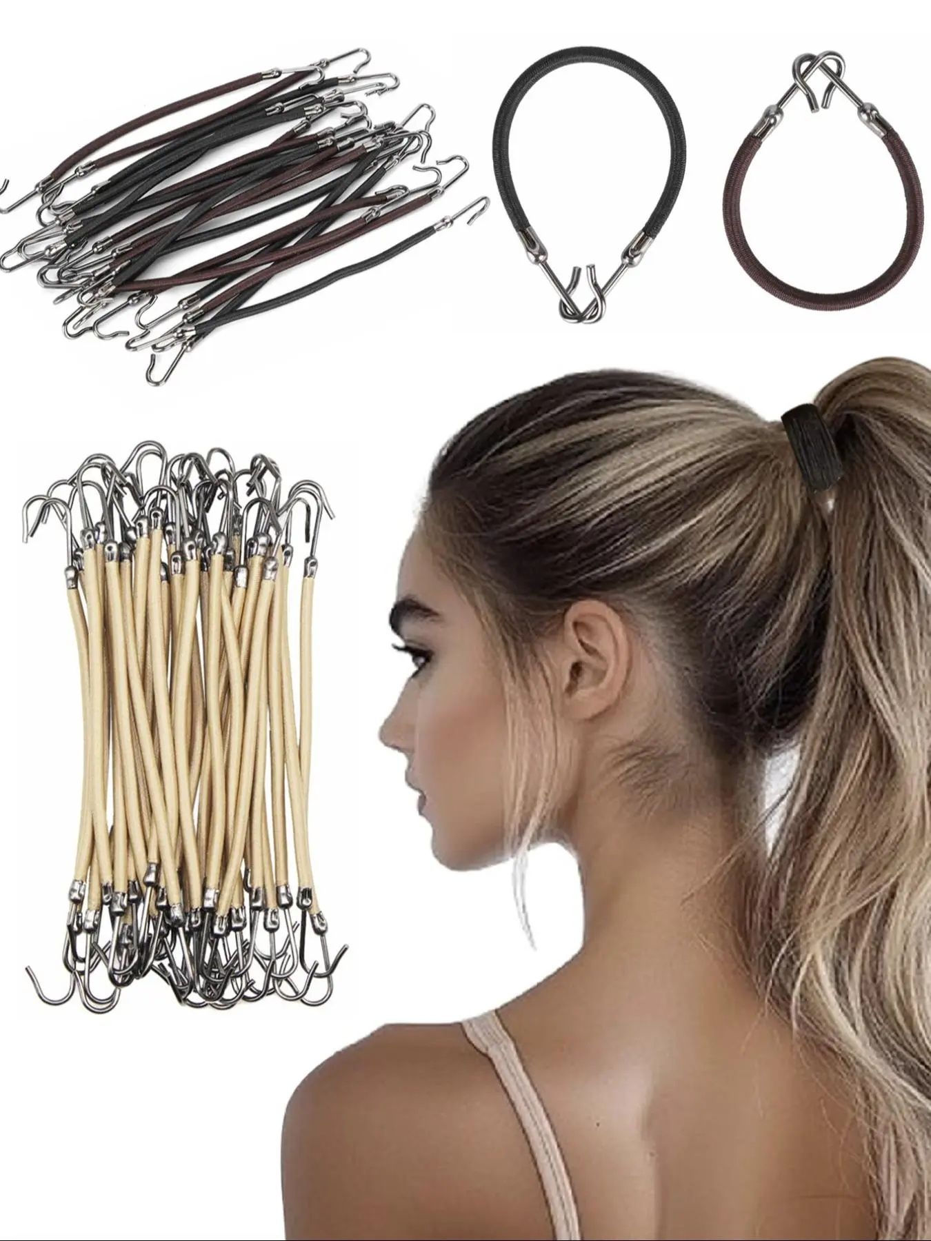 Hair Extension Hooks, Hair Extension Tools, Hair Accessories for Women & Girls, Styling Tools Holder Bungee Bands