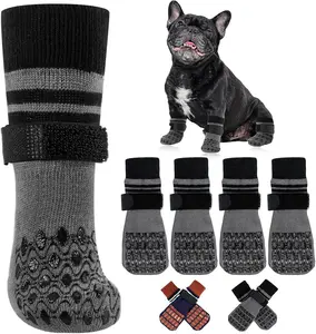 Kuoser Non Slip Dog Socks for Hardwood Floors,4Pack Anti-Slip Dog Grippy Socks to Prevent Licking Paws,Dogs Booties Paw Protectors with Double-Sided Traction for Small Medium Large Senior Dogs