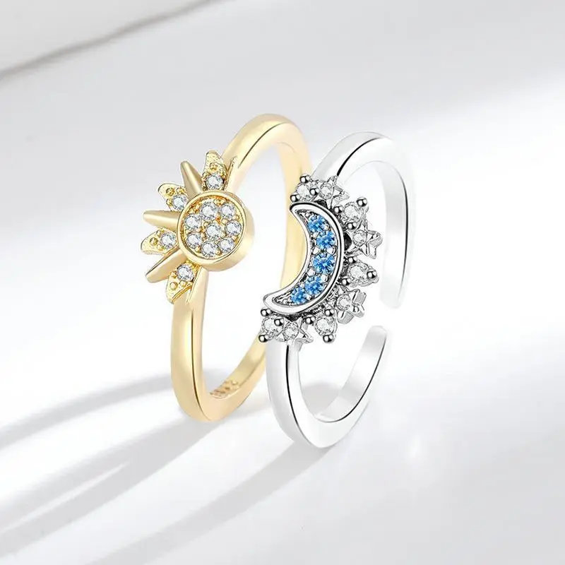 Adjustable Sun & Moon Couple Rings, Trendy Design Ring Set for Boyfriend Girlfriend, New Style Fashion Jewelry for Party Daily Clothing Decor, Valentine’s Day gift