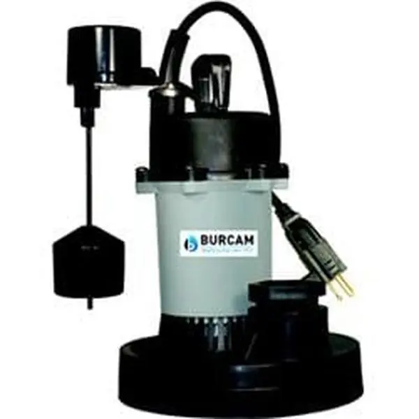 Burcam 300610Z 0.3 HP Zinc Body Water-Cooled Liquid Submersible Sump Pump, 115V, Independent Vertical Float Switch, for Basement Flood Prevention, Continuous Use, Permanent Residential Installation
